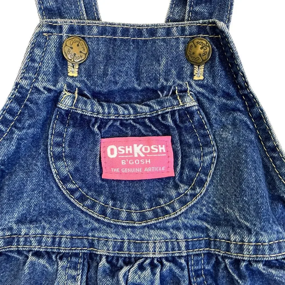 OshKosh Vintage 90s Bubble Leg Bib Style Denim Overalls USA Made Sz 12Mo